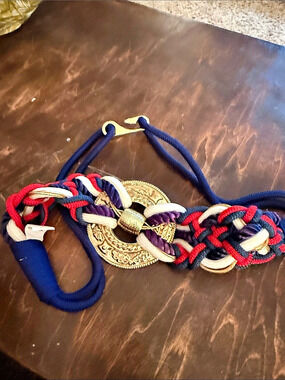 Braided Belt in Blue & Red M/L purple vintage gold 1980